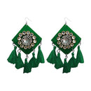 Jeweljunk Green Thread Austrian Stone Tassel Earrings - 1308368I