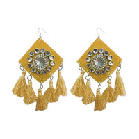 Jeweljunk Yellow Thread Austrian Stone Tassel Earrings - 1308368J