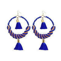 Jeweljunk Blue Thread Beads Rhodium Plated Thread Earrings - 1308369D
