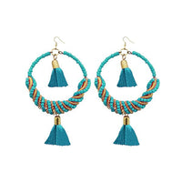 Jeweljunk Blue Thread Beads Rhodium Plated Thread Earrings - 1308369F