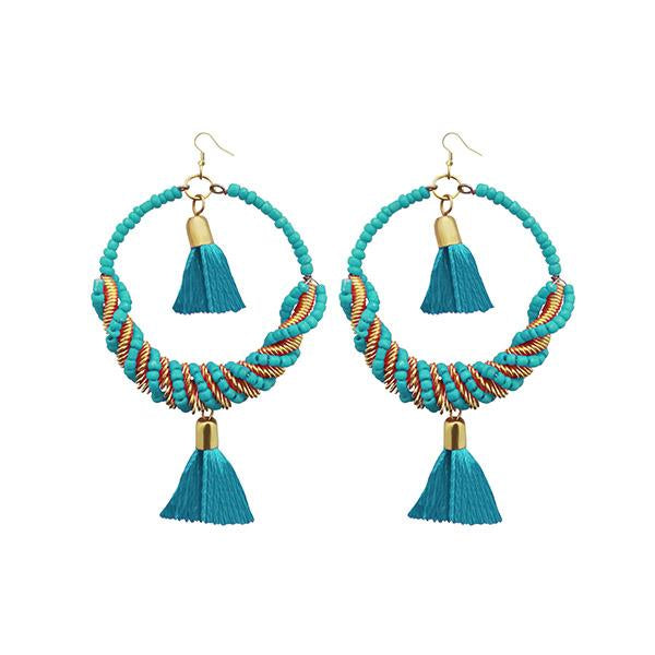 Jeweljunk Blue Thread Beads Rhodium Plated Thread Earrings - 1308369F