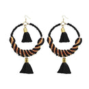 Jeweljunk Black Thread Beads Rhodium Plated Tassel Earrings - 1308369H