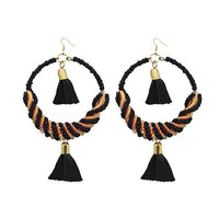Jeweljunk Black Thread Beads Rhodium Plated Tassel Earrings - 1308369H