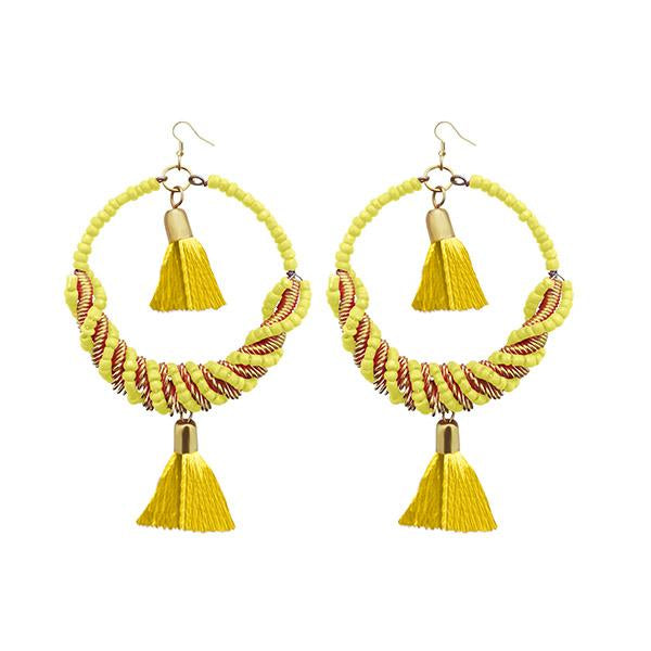 Jeweljunk Rhodium Plated Yellow Thread Beads Tassel Earrings - 1308369J