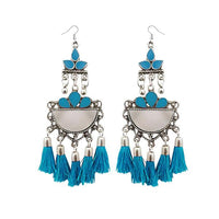Jeweljunk Blue Thread Meenakari Afghani Tassel Earrings - 1308370B