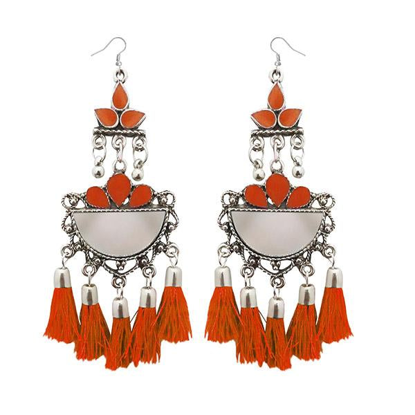 Jeweljunk Orange Thread Meenakari Afghani Tassel Earrings - 1308370G