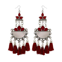 Jeweljunk Maroon Thread Meenakari Afghani Tassel Earrings - 1308370H
