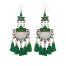 Jeweljunk Green Thread Meenakari Afghani Tassel Earrings - 1308370J
