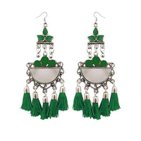 Jeweljunk Green Thread Meenakari Afghani Tassel Earrings - 1308370J