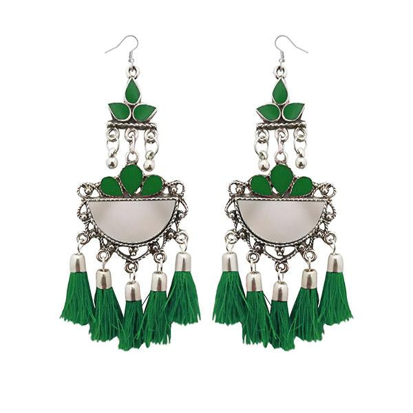 Jeweljunk Green Thread Meenakari Afghani Tassel Earrings - 1308370J
