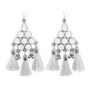 Jeweljunk White Thread Meenakari Afghani Tassel Earrings - 1308371A