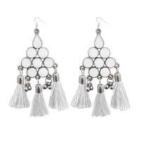 Jeweljunk White Thread Meenakari Afghani Tassel Earrings - 1308371A