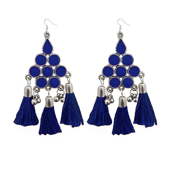 Jeweljunk Blue Thread Meenakari Afghani Tassel Earrings - 1308371D