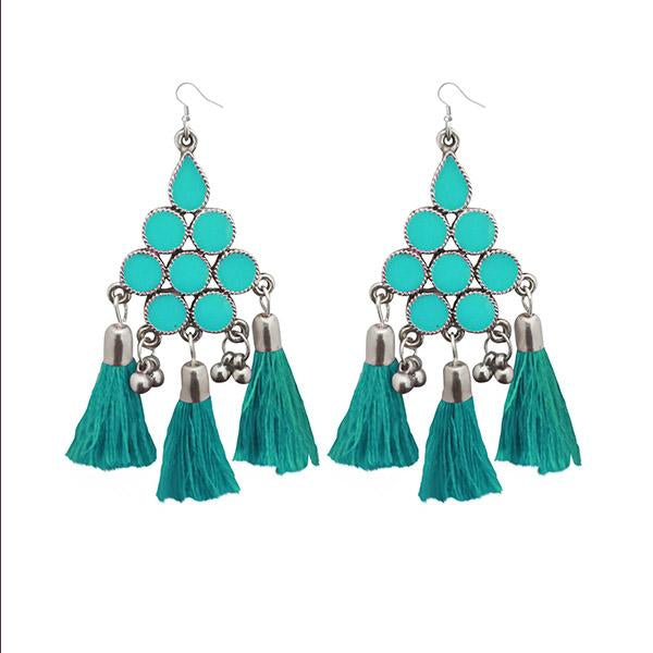 Jeweljunk Green Thread Meenakari Afghani Tassel Earrings - 1308371F