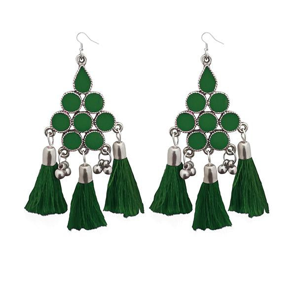 Jeweljunk Green Thread Meenakari Afghani Tassel Earrings - 1308371J