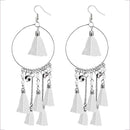 Jeweljunk Rhodium Plated White Thread Tassel Earrings - 1308372B
