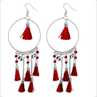 Jeweljunk Maroon Thread Rhodium Plated Tassel Earrings - 1308372E