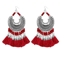 Jeweljunk Red Thread Afghani Tassel Earrings - 1308373B