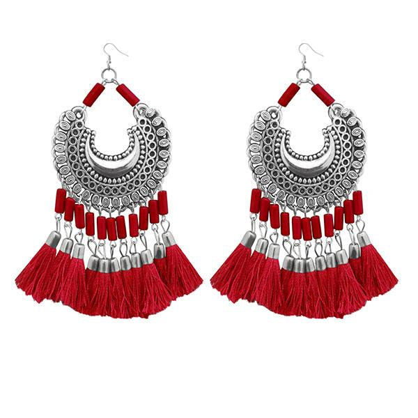 Jeweljunk Red Thread Afghani Tassel Earrings - 1308373B