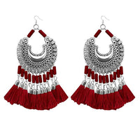 Jeweljunk Maroon Thread Afghani Tassel Earrings - 1308373F