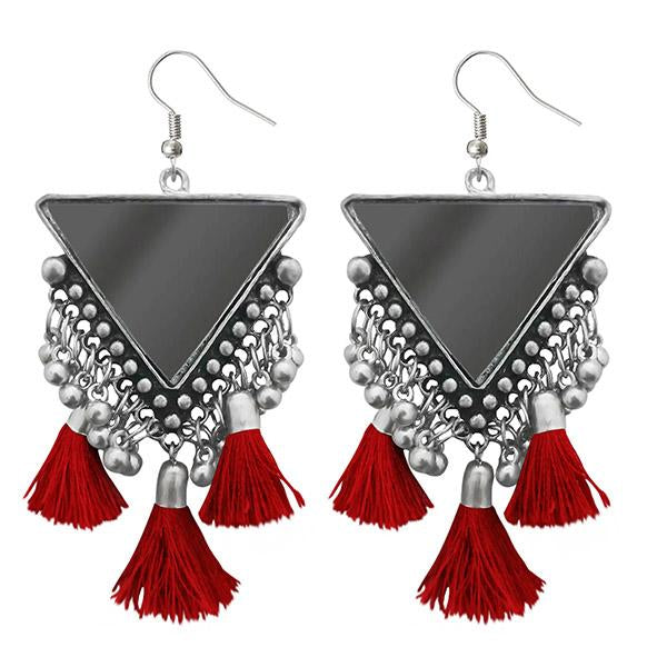 Jeweljunk Maroon Thread Afghani Tassel Earrings - 1308374D