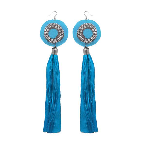 Jeweljunk Blue Thread Austrian Stone Tassel Earrings - 1308378B