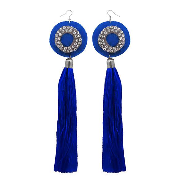 Tip Top Fashions Blue Thread Austrian Stone Tassel Earrings - 1308378D