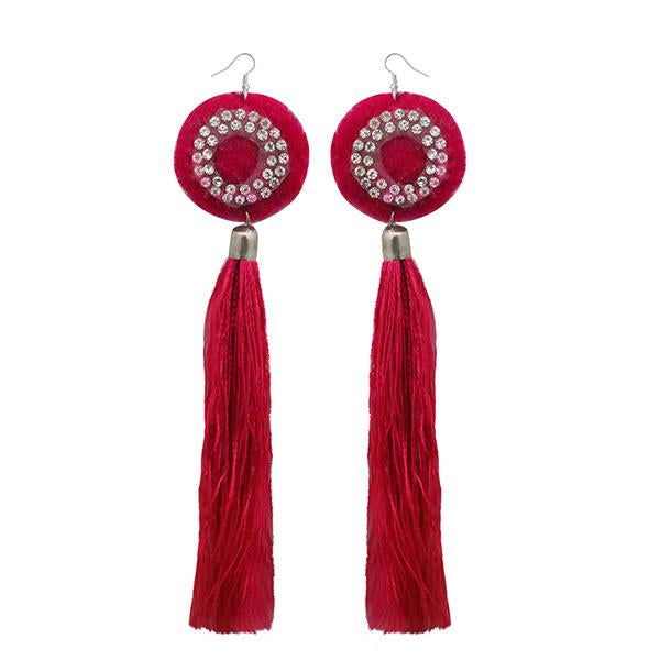 Tip Top Fashions Austrian Stone Pink Thread Tassel Earrings - 1308378E