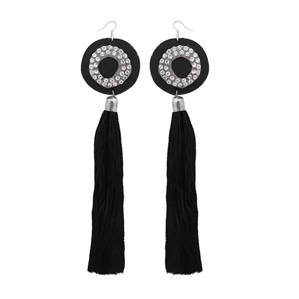 Jeweljunk Austrian Stone Black Thread Tassel Earrings - 1308378F