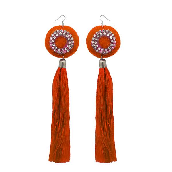 Tip Top Fashions Orange Thread Austrian Stone Tassel Earrings - 1308378G