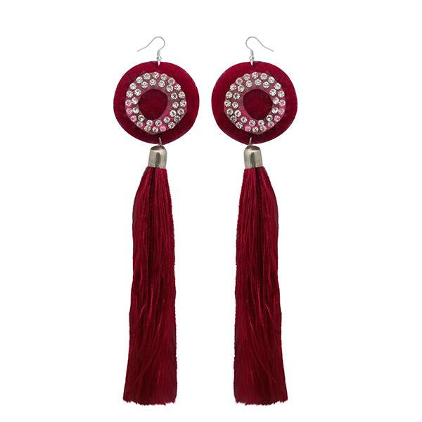 Tip Top Fashions Purple Thread Austrian Stone Tassel Earrings - 1308378H