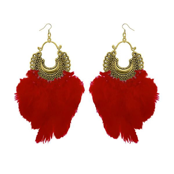 Jeweljunk Antique Gold Plated Afghani Feather Earrings - 1308379C