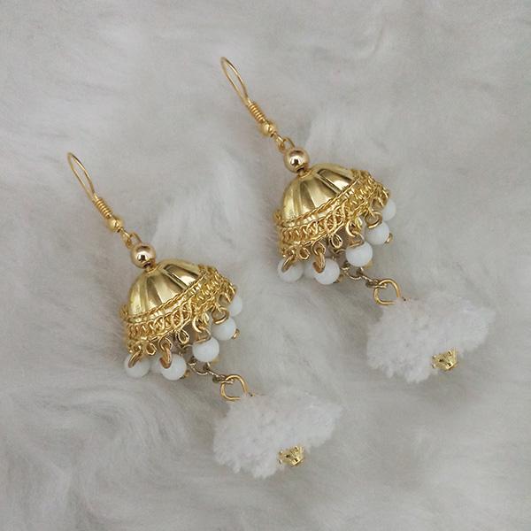 Tip Top Fashions Gold Plated Jhumki Pompom Earrings - 1308380F