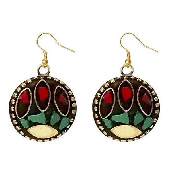 Urthn Green Resin Stone Gold Plated Dangler Earrings - 1308381A