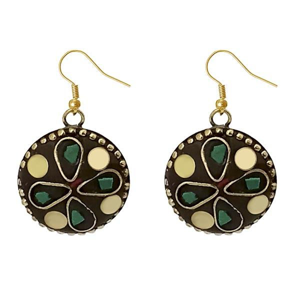 Urthn Green Resin Stone Gold Plated Dangler Earrings - 1308383