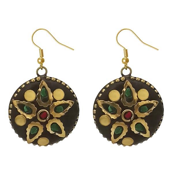 Urthn Green Resin Stone Gold Plated Dangler Earrings - 1308384A