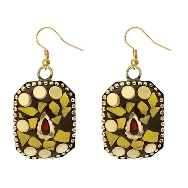 Urthn Yellow Resin Stone Gold Plated Dangler Earrings - 1308387B