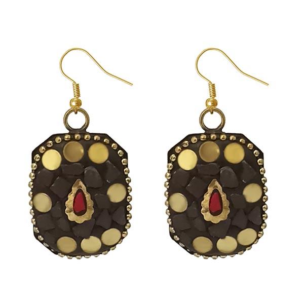 Urthn Brown Resin Stone Gold Plated Dangler Earrings - 1308387C