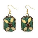 Urthn Green Resin Stone Gold Plated Dangler Earrings - 1308388