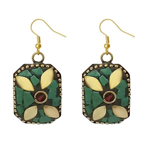 Urthn Green Resin Stone Gold Plated Dangler Earrings - 1308388