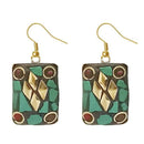 Urthn Green Resin Stone Gold Plated Dangler Earrings - 1308389A