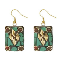 Urthn Green Resin Stone Gold Plated Dangler Earrings - 1308389A