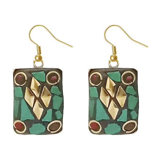 Urthn Green Resin Stone Gold Plated Dangler Earrings - 1308389A