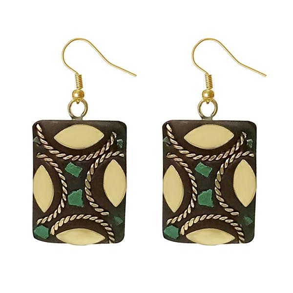 Urthn  Green Resin Stone Gold Plated Dangler Earrings - 1308390A