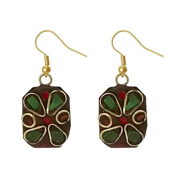 Urthn Green Resin Stone Gold Plated Dangler Earrings - 1308392