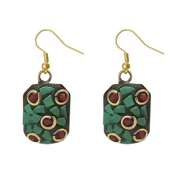 Urthn Green Resin Stone Gold Plated Dangler Earrings - 1308393