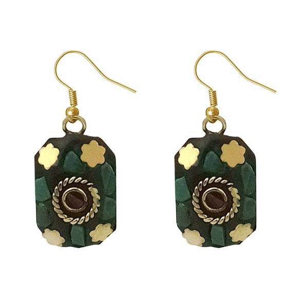 Urthn Green Resin Stone Gold Plated Dangler Earrings - 1308395B