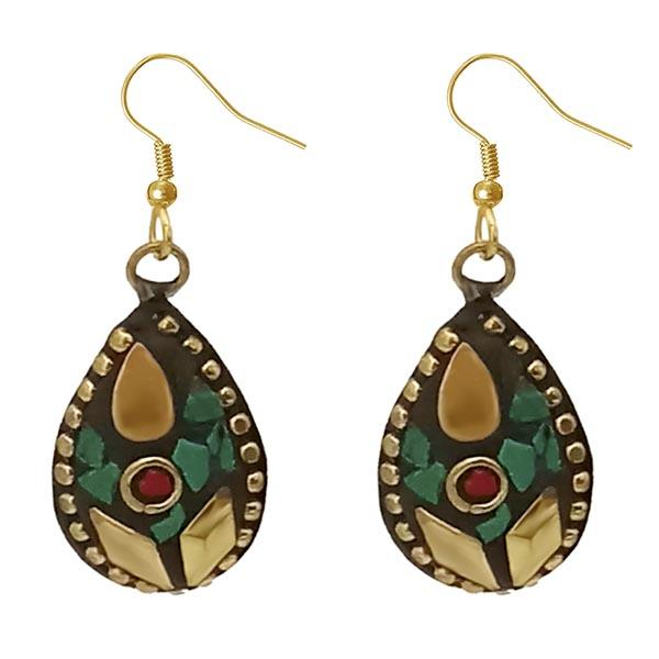 Urthn Green Resin Stone Gold Plated Dangler Earrings - 1308397A