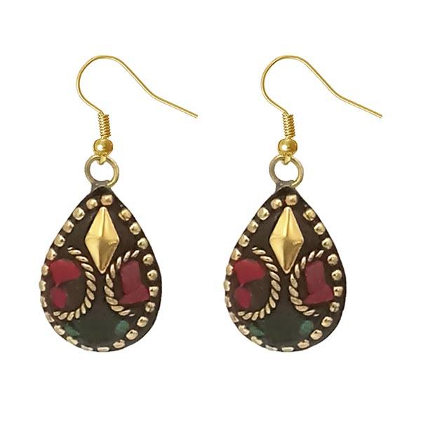 Urthn Maroon  Resin Stone Gold Plated Dangler Earrings - 1308398