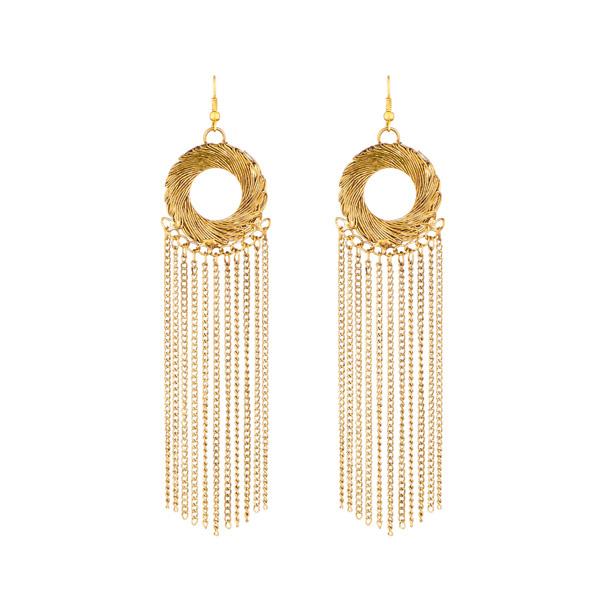 Kriaa Gold Plated Hanging Chain Tassel Earrings - 1308401